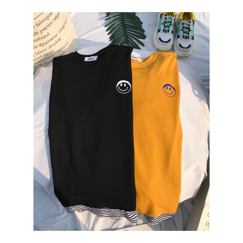 2018夏款假两件印花七分短袖T恤男士加肥大码半袖衣服韩版潮男装