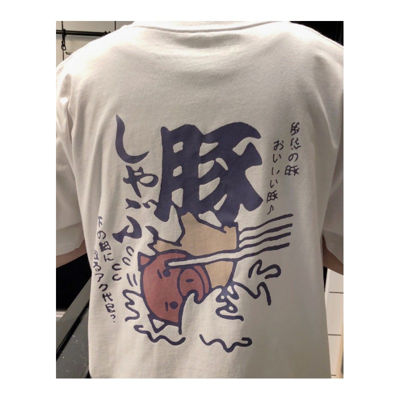 夏装日系原宿风bf街头潮牌圆领短袖T恤男士学生宽松半截袖体恤衫