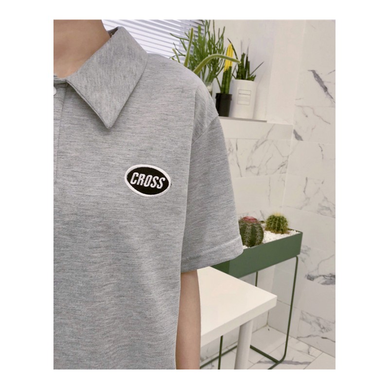 18夏款新款港风复古bf宽松气质翻领男女文艺情侣短袖T恤半袖上衣