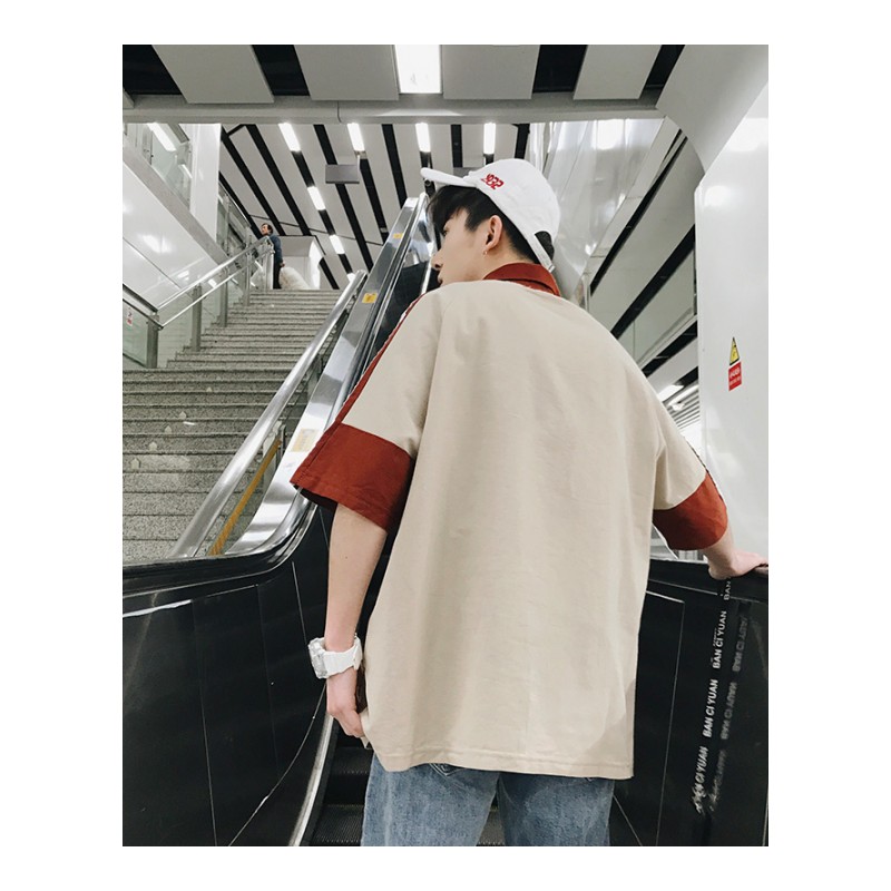 夏款新款2018港风拼色短袖T恤衣服男士韩版潮条纹POLO衫学生男装