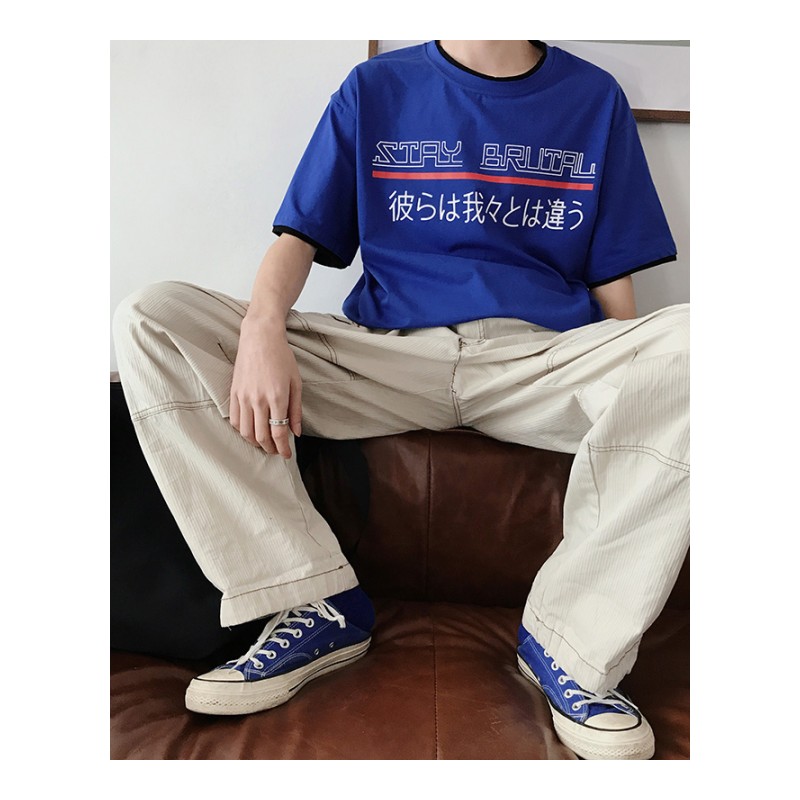 时尚个性bf男生T恤原宿风时尚的上衣男士夏款帅气学生宽松短袖