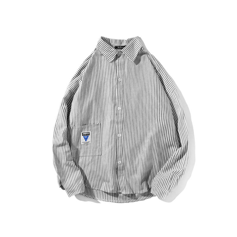 韩国文艺男5XL春夏班服宽松条纹衬衫韩版长袖情侣外套学生寸衫