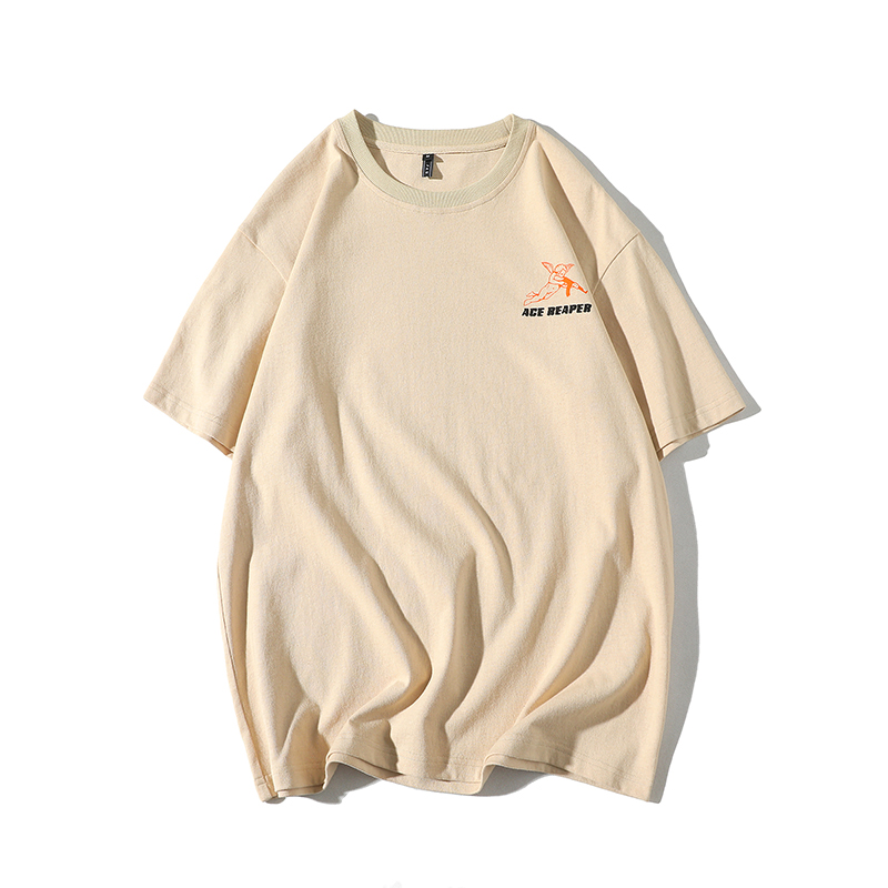 夏装新款时尚5分短袖T恤男后背飞机印花时尚半袖青少年学生班服