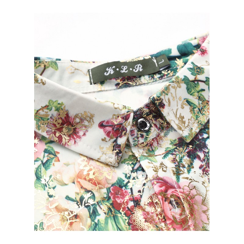 220斤200斤个性加大码蓝色碎花衬衫男士夏款短袖衬衣修身型沙滩潮