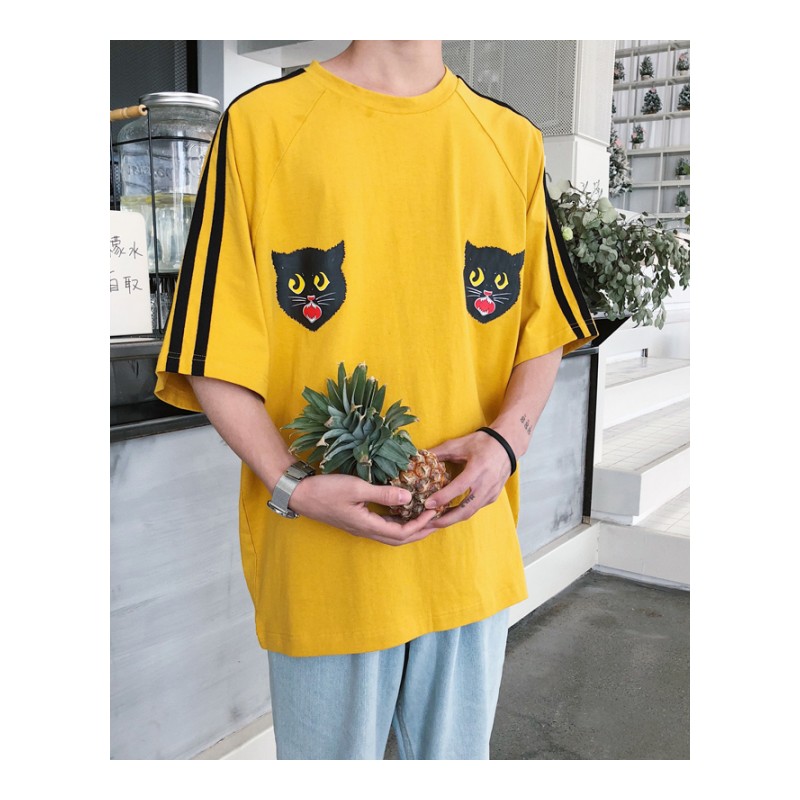 夏款韩版时尚男士短袖圆领T恤2018新款半截袖港风情侣装打底上衣