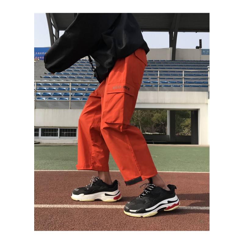 春夏日系原宿bf风阔腿裤直筒9分裤子男宽松时尚帅气休闲裤九分裤