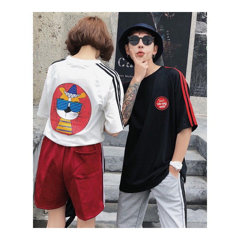 夏款新款T恤男短袖韩版青年打底衫时尚印花上衣卡通情侣半袖学生