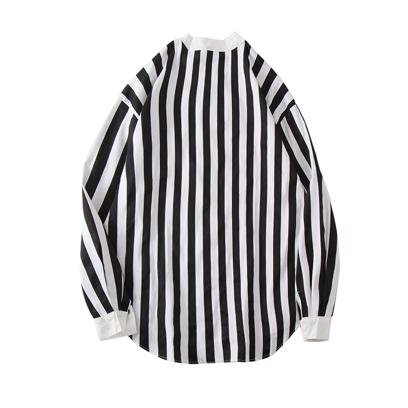 胖人班服条纹青少年衬衫男长袖韩版日系帅气学生时尚时尚百搭衬衣