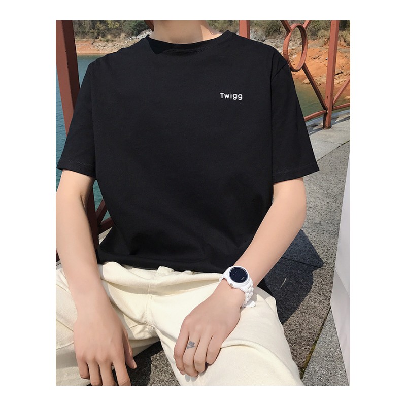 2018短袖百搭T恤男生韩版时尚夏装原宿风bf宽松圆领学生夏款衣服