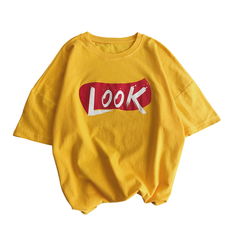 夏装新款2018男士韩版时尚字母打底半袖港风情侣宽松印花短袖T恤