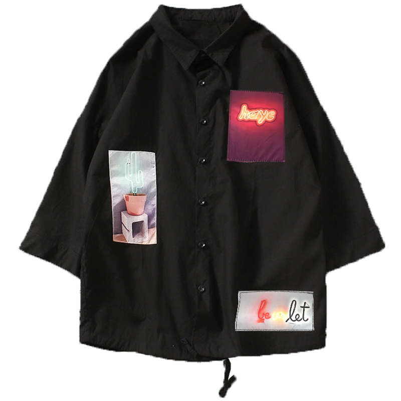 个性班服男士韩版时尚宽松衬衫学生百搭休闲打底上衣港风情侣衣服