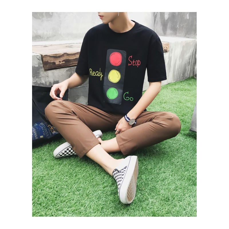 2018夏款新款白色圆领短袖T恤男士加肥大码半袖衣服韩版时尚男装