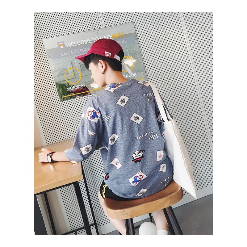 2018夏款新款卡通猫咪印花T恤韩版短袖圆领男生时尚tee情侣款上衣