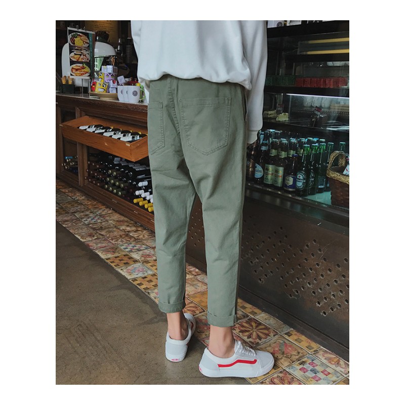 18春秋季原宿bf风纯色休闲裤男日韩风百搭小脚九分裤学生裤子潮