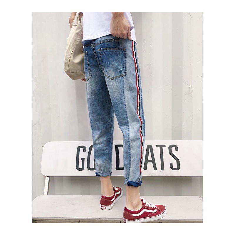 男生裤子韩版时尚2018新款百搭港风九分牛仔裤男修身小脚9分夏款