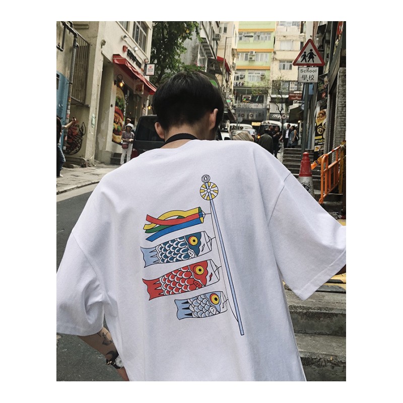 2018男士夏款日系男生卡通印花短袖T恤原宿时尚情侣半袖衣服夏款