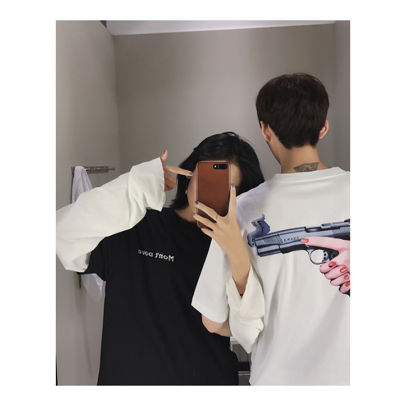 港风潮牌个性字母背后印花T恤男短袖韩版宽松BF风学生情侣半袖夏