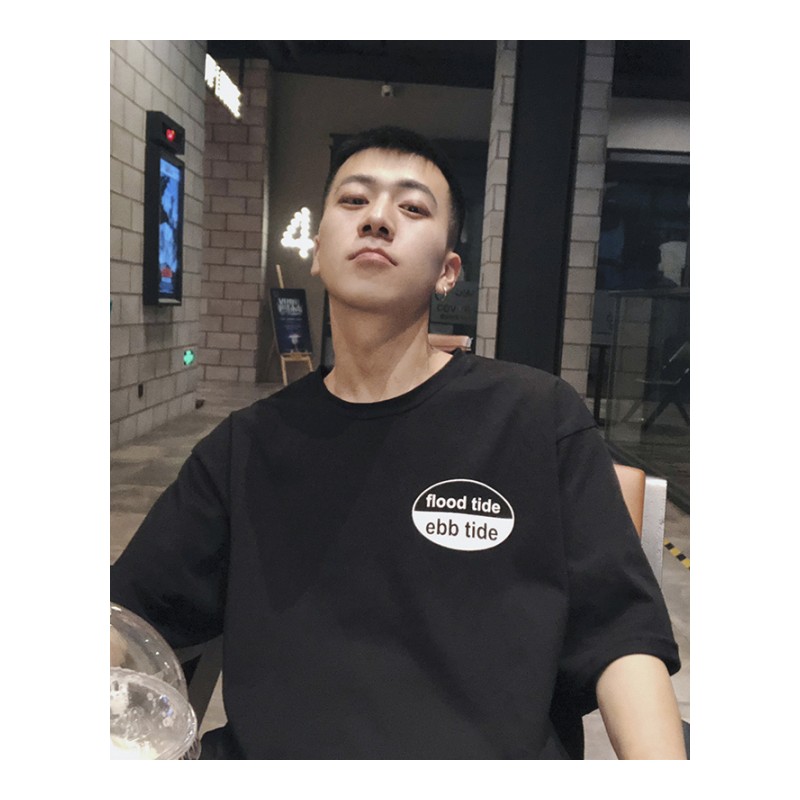 T恤男短袖个性圆领棉麻韩版潮字母印花织带男士夏款半袖打底衫