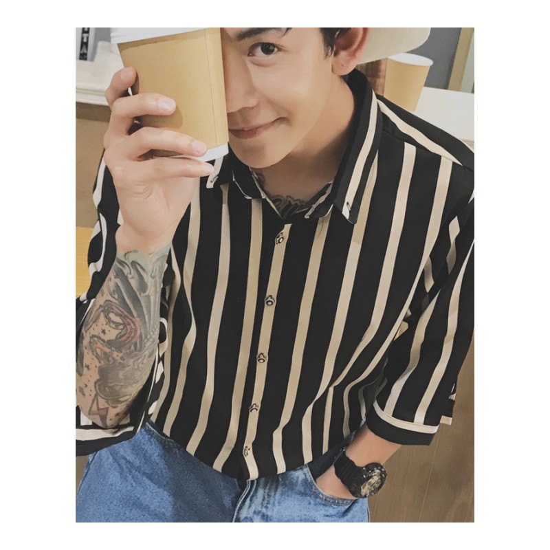 美师理店型师酒吧KTV服务员工作服夏款男女生七分袖衬衫衣