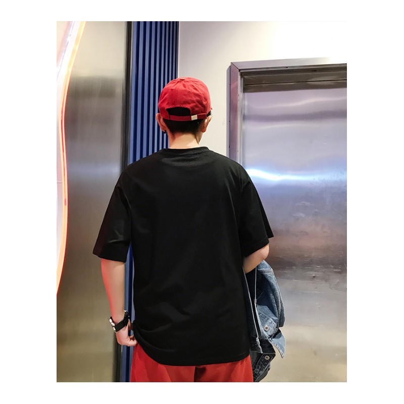 2018新款圆领纯色宽松港风五分袖T恤韩版休闲打底衫校园学生体恤