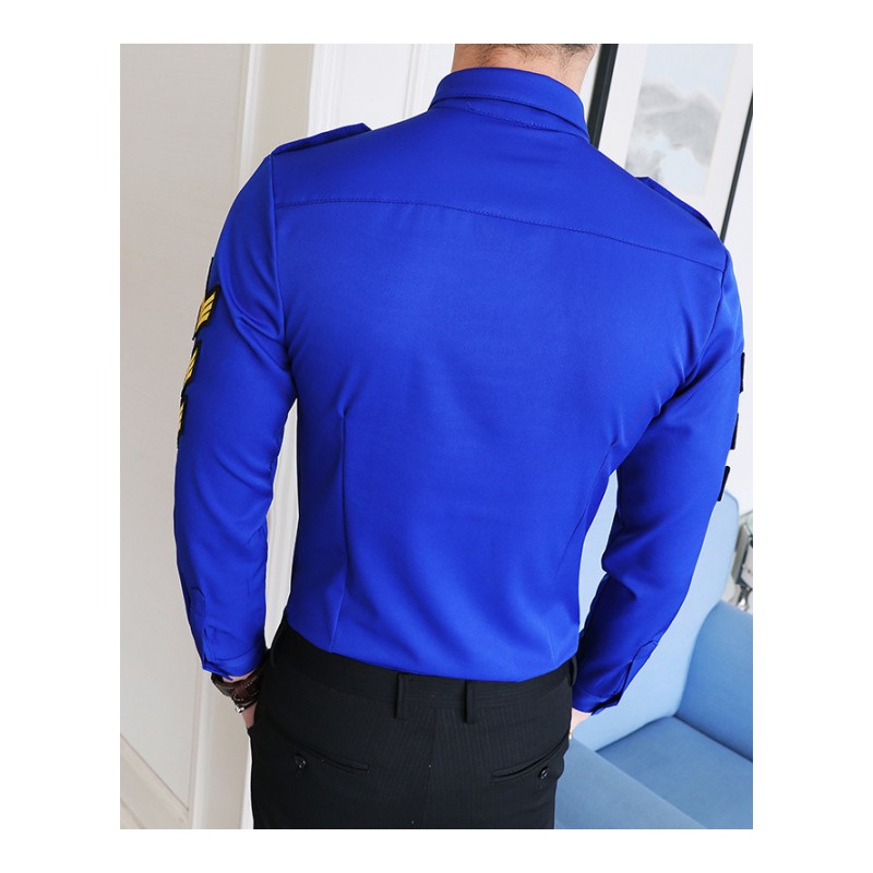 春季夜店型师长袖衬衫韩版修身空少制服气质少爷帅气衬衣男小码