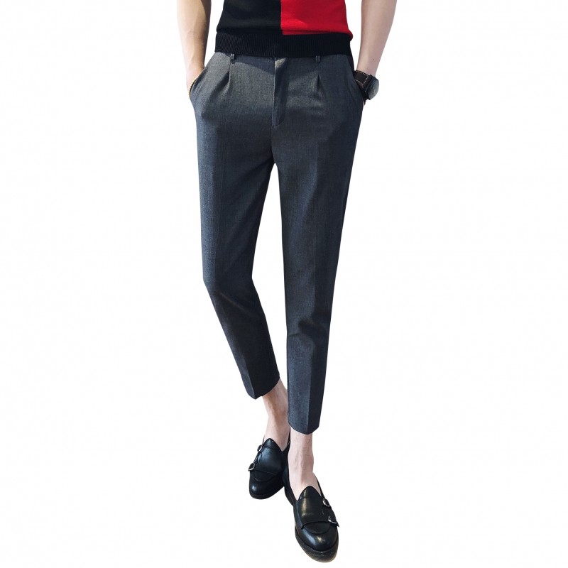 新款夏款英伦绅士时尚 简单款时髦9分小脚裤 九分裤 男休闲裤