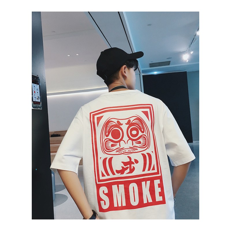 夏款新款男士圆领款宽松体恤五分半袖意义戒字印花青年学生打底衫