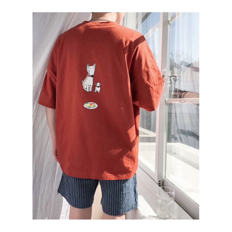 夏款宽松男体恤圆领港风卡通印花短袖韩版学生青年T恤男装上衣潮