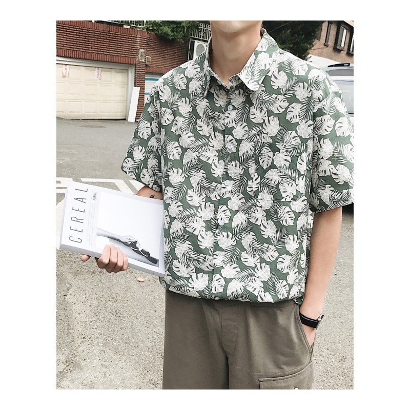 港风夏款日韩风韩版宽松花衬衫短袖时尚帅气学生男士半袖衬衣