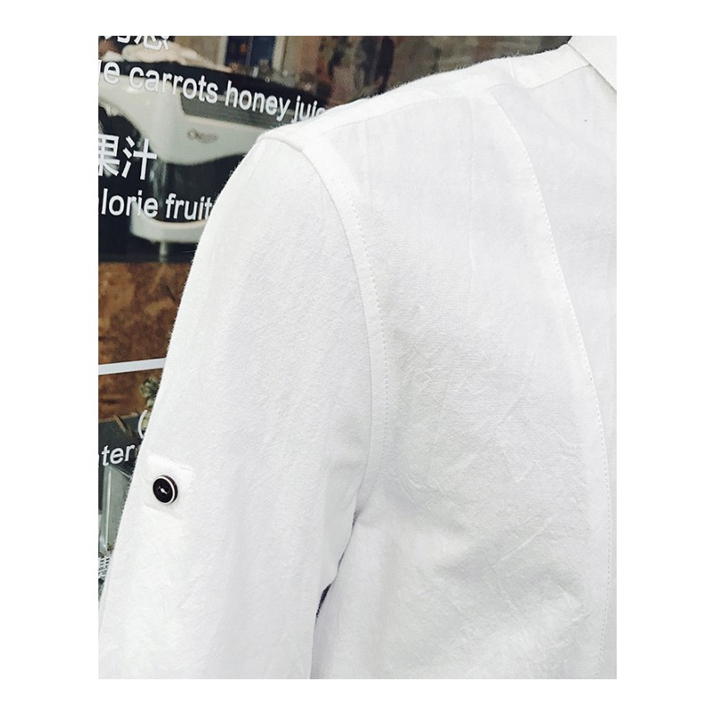 男士夏款新款韩版修身百搭七分袖衬衫男休闲中袖衬衫白色短袖衬衫