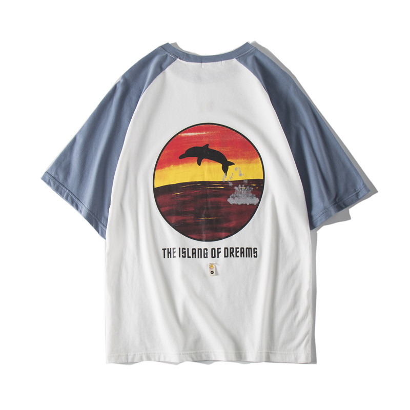 夏款港风日系复古印花T恤男韩版后背个性时尚原宿bf宽松情侣短袖