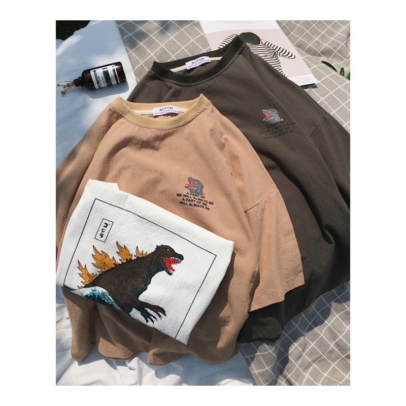 2018男士夏款新款宽松印花休闲短袖韩版时尚学生个性上衣七分T恤