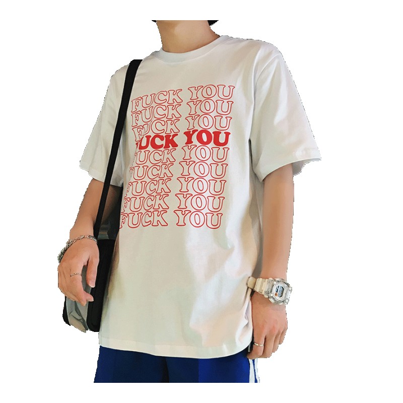 夏款男休闲T恤创意印花圆领T恤男青年纯色半袖时尚修身短袖上衣服
