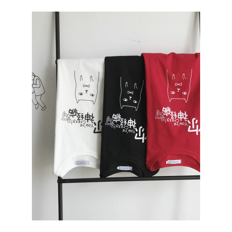 夏款新款港风半截袖男女情侣T恤韩版学生宽松个性时尚印花bf短袖