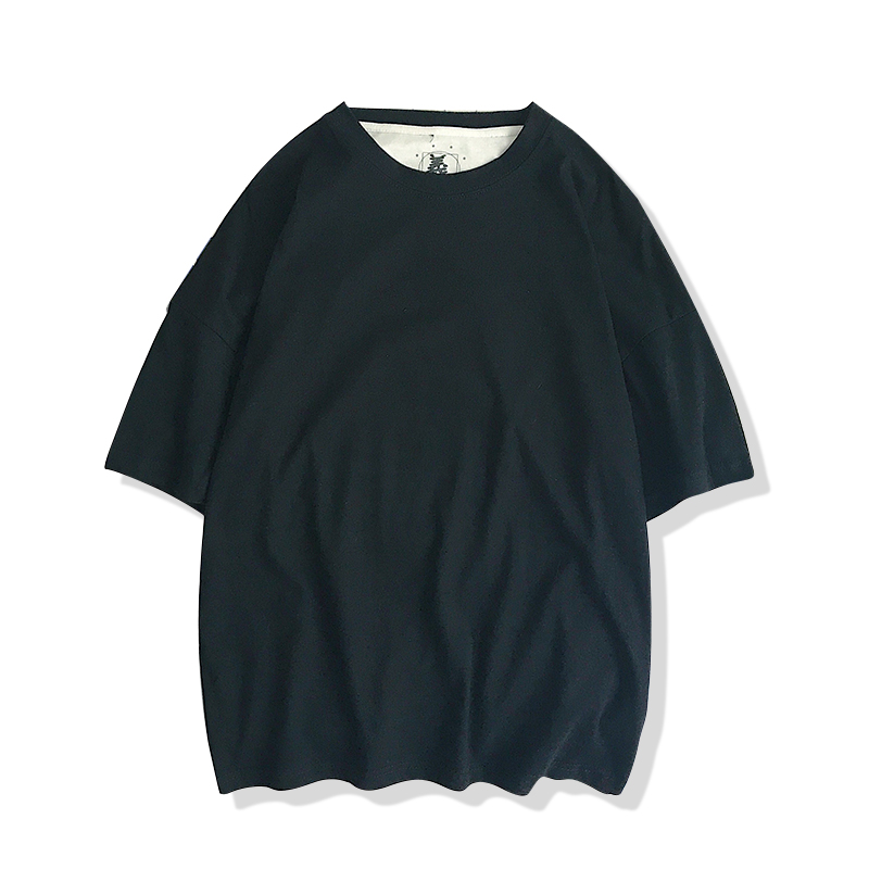 胖人班服夏款气质纯色港风情侣宽松五分袖短袖T恤男女小清新