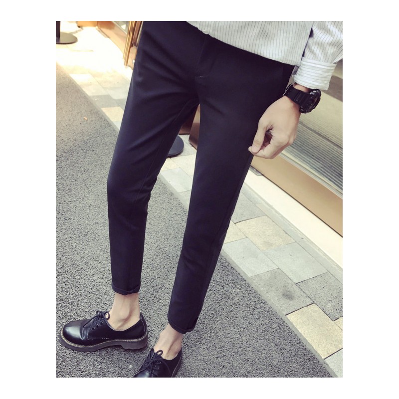 夏款夜店帅气刺绣九分裤潮男修身韩版型师弹力紧身小脚9分裤子