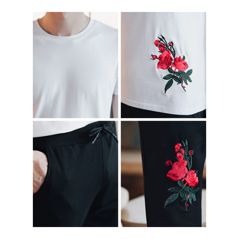 男士新款T恤社会精神小伙半截袖夏款两件套短袖气质休闲2件套上衣