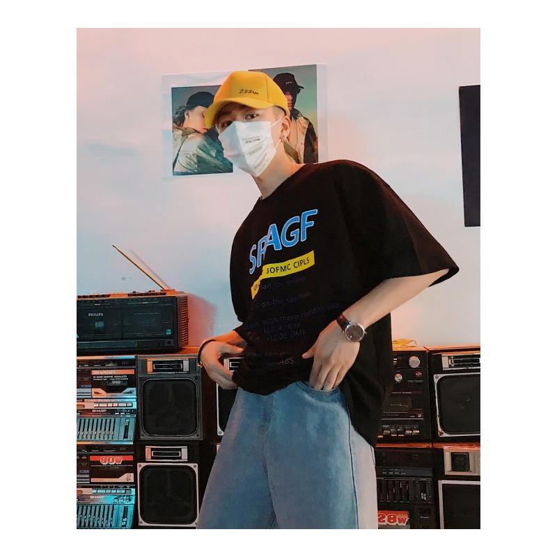 2018夏款新款圆领半袖情侣装上衣时尚字母印花休闲短袖T恤韩版潮