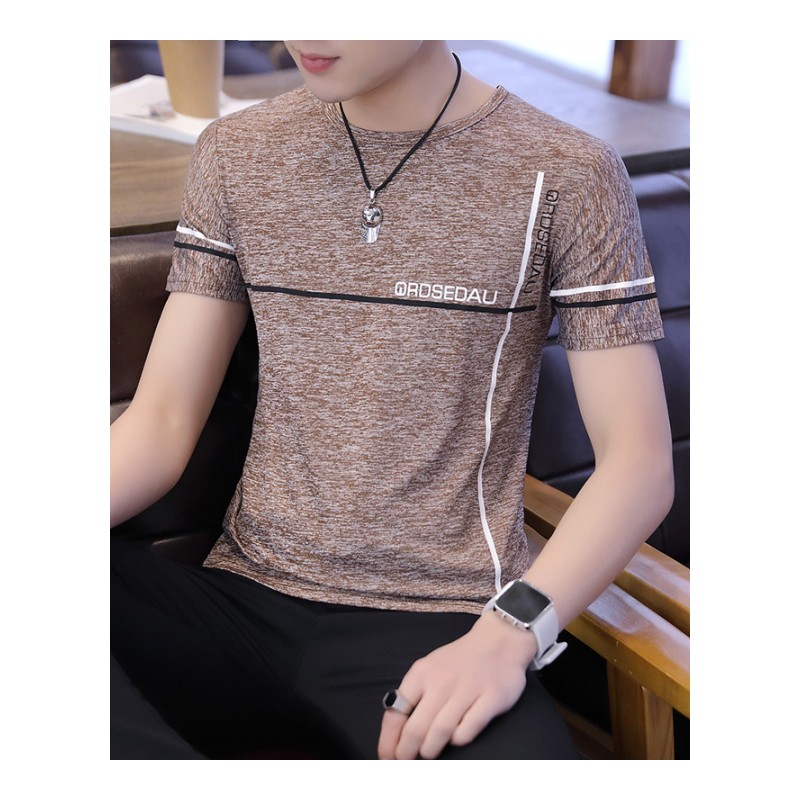 男士短袖T恤个性无痕夏款青年运动健身紧身修身弹力圆领半袖上衣