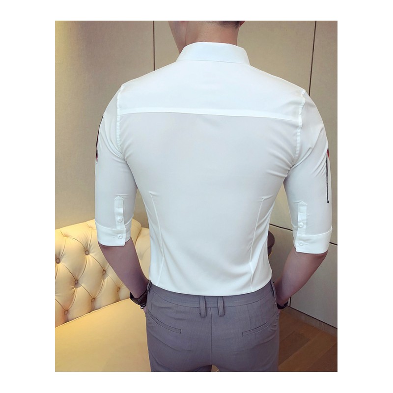 2018夏款新款男装夜店型师修身中袖衬衫雅痞潮男休闲七分袖寸衫