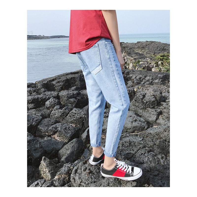 夏款小码27拼接九分裤纯色牛仔裤港风店主原宿休闲日系男水洗潮裤