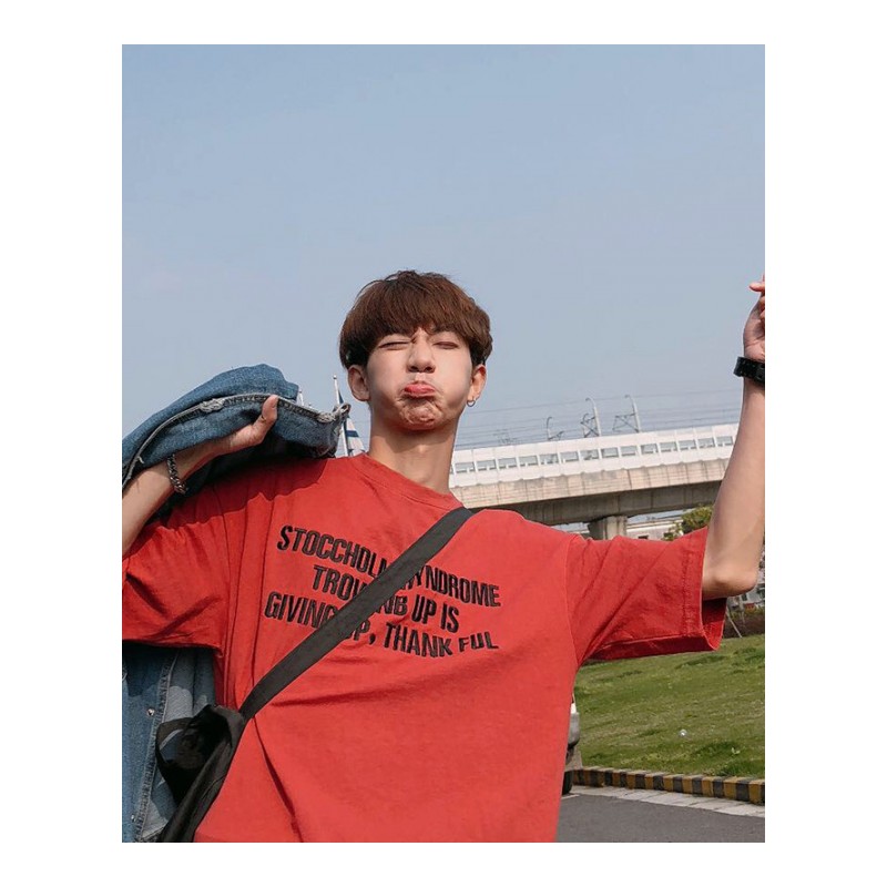 夏款半袖新款2018时尚T恤短袖日系男学生宽松韩版日韩风百搭