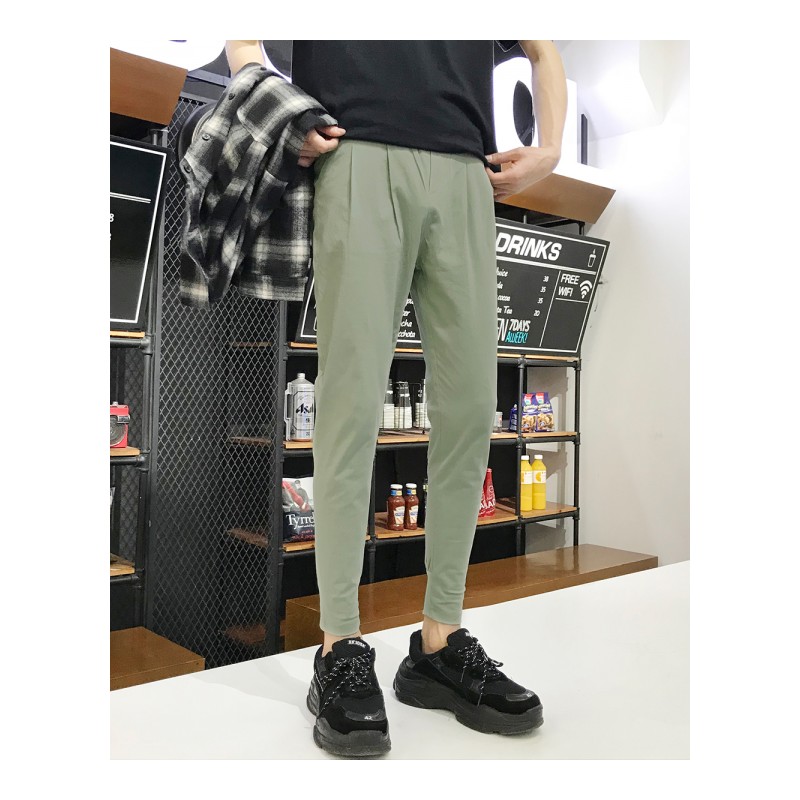 春夏弹力束脚九分裤男韩版气质哈伦裤修身小脚裤青少年百搭休闲裤