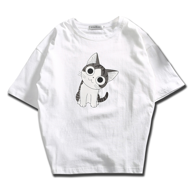 可爱猫咪印花情侣短袖2018夏款韩版气质学生小清新bf风半袖T恤