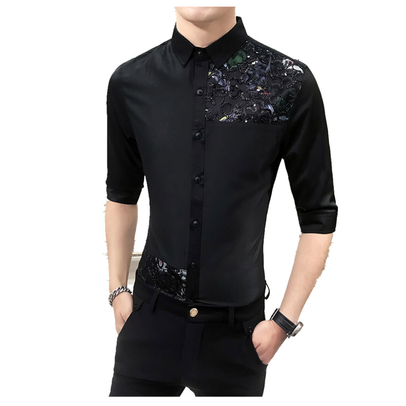 18夏款新款男装时尚气质七分袖衬衫夜店美师酒吧DJ潮男工作服男