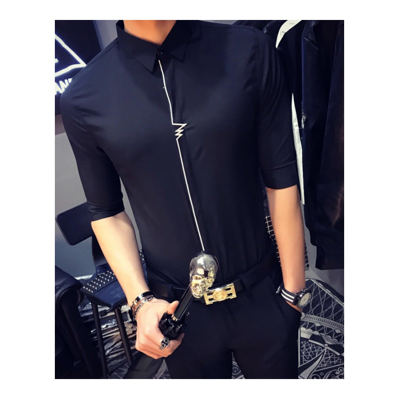 春夏款男士短袖衬衫七分袖韩版修身英伦5分袖工作服百搭帅气简约