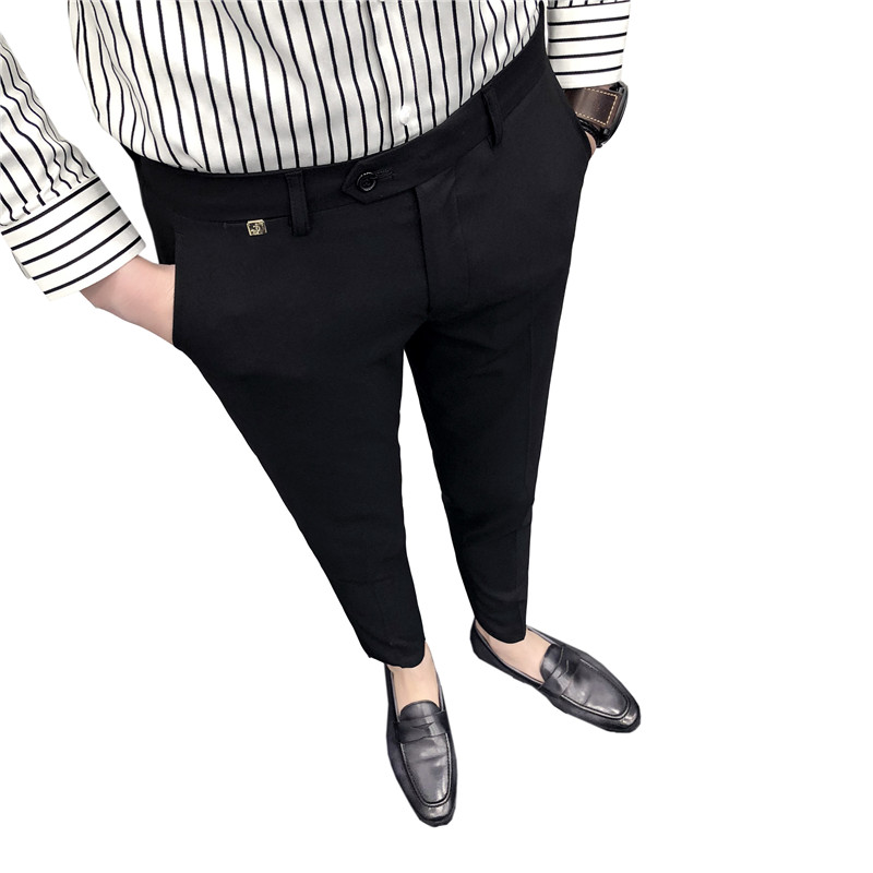 新款潮男韩版休闲小脚裤男士英伦商务西裤型师修身纯色西裤长裤