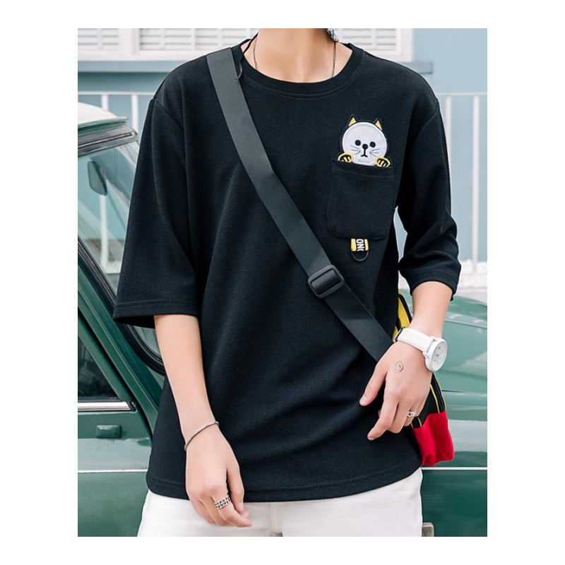 2018新款帅气T恤男生短袖男士衣服五分半截袖男夏款气质韩版宽松