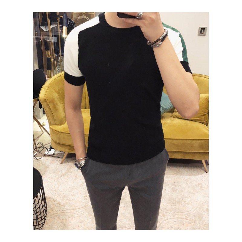 2018春夏装年轻青年帅气英伦绅士男士圆领短袖针织衫半袖男潮T恤