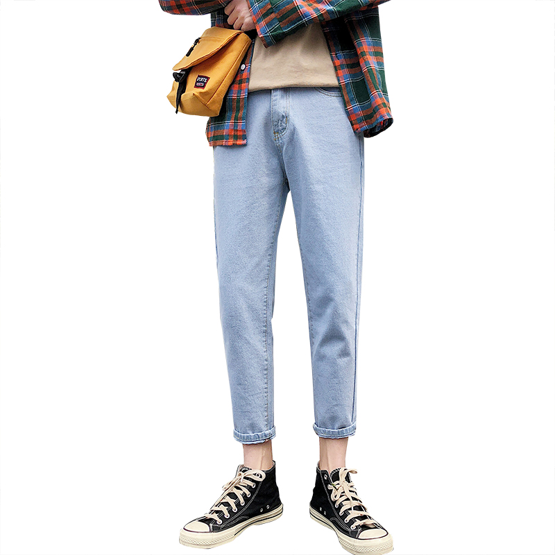 男生浅色九分牛仔裤男修身小脚韩版气质夏款薄款学生港风裤子9分